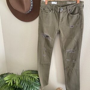Gap Army Green Distressed Girlfriend Skinny Denim Jeans 100% Cotton
